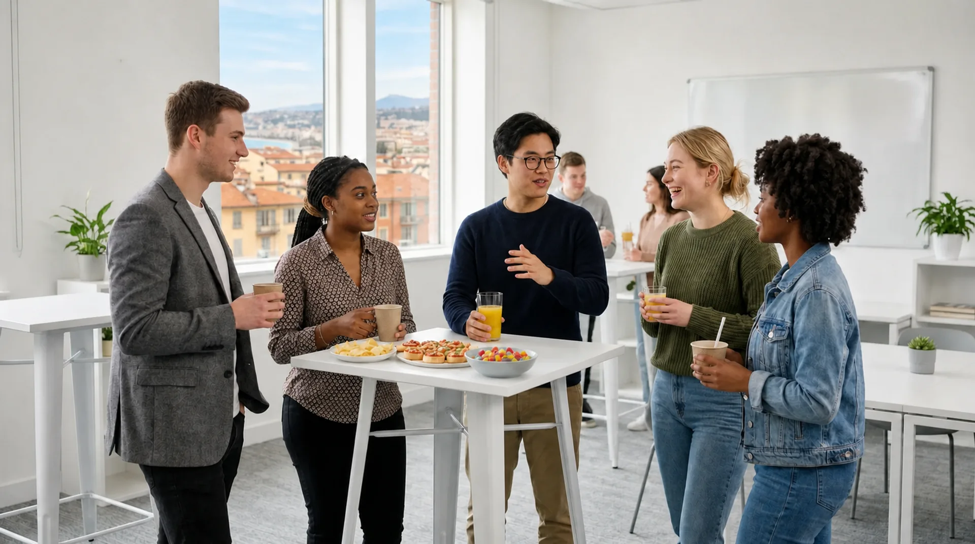 Groupe de personnes en echange professionnel.