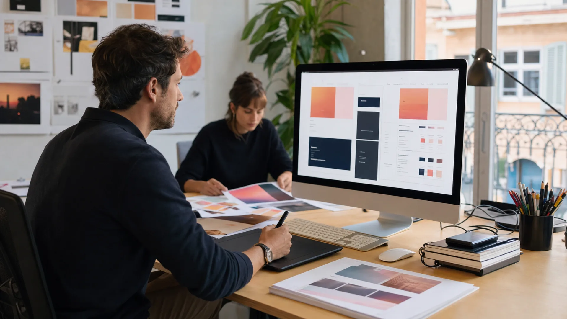 Designer en situation professionnelle dans un studio créatif