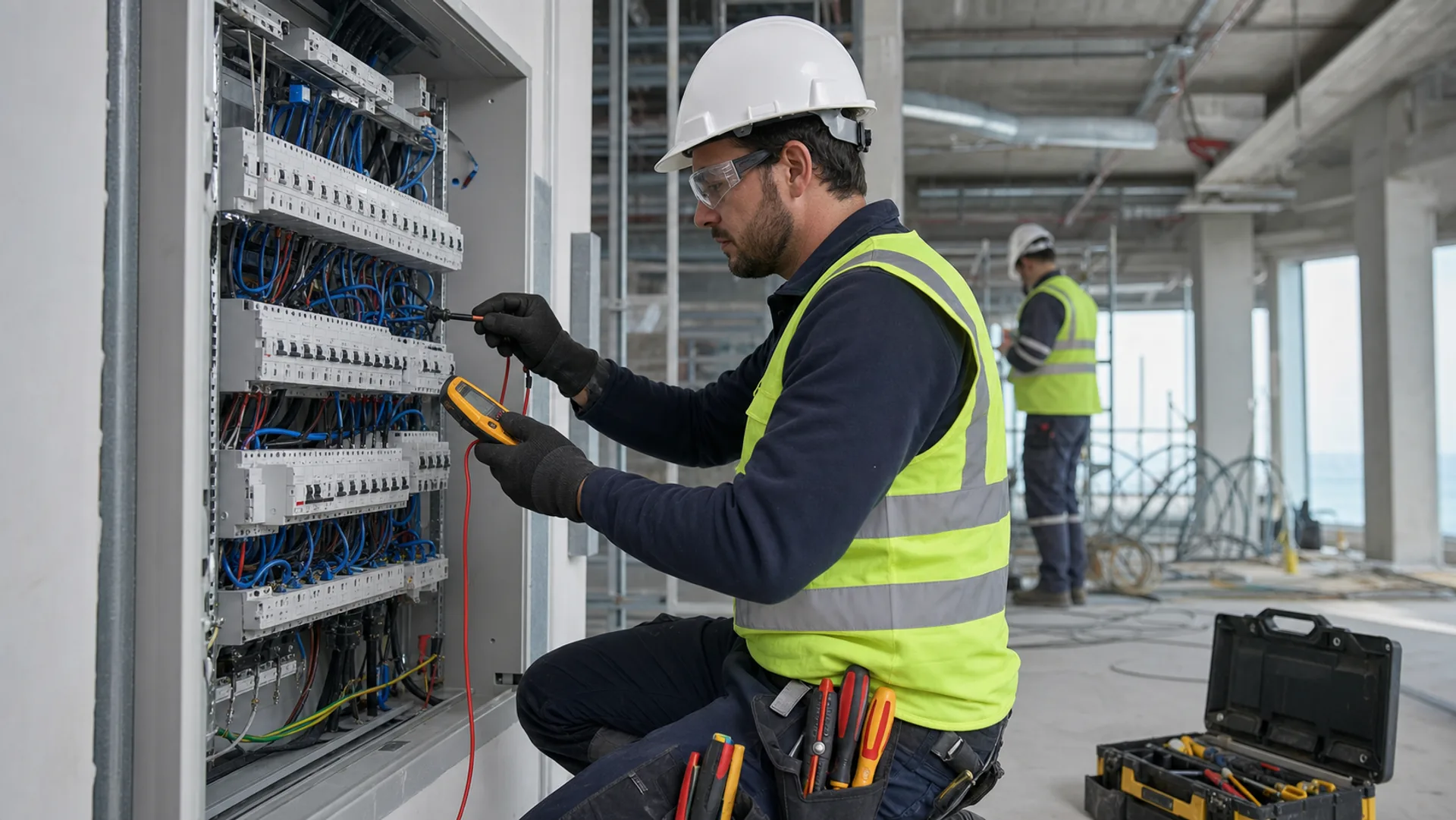 Électricien en intervention sur un tableau électrique