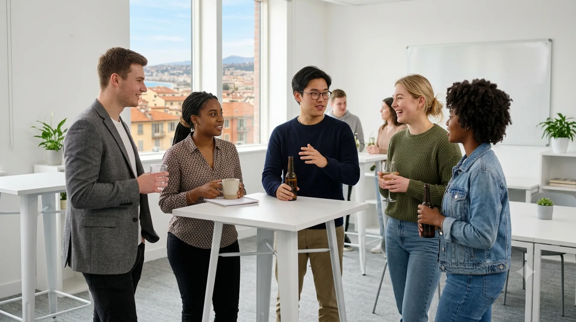 Groupe de personnes en echange professionnel.